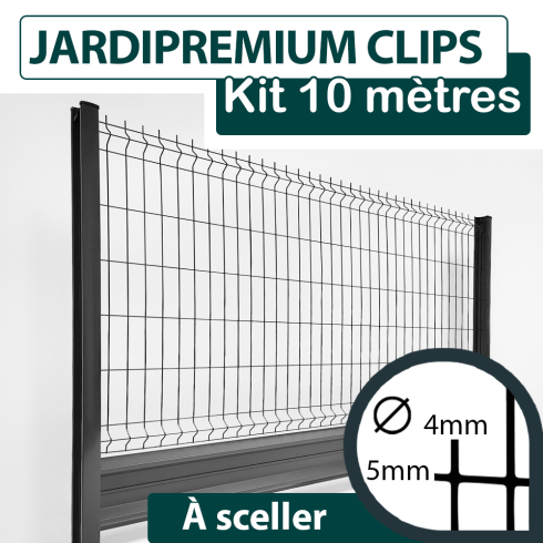 Kit Grillage Rigide Gris avec Soubassement Alu Anthracite 10M - JARDIPREMIUM CLIPS  - 1,93 mètre