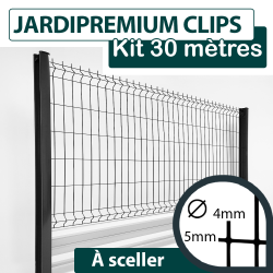 Kit Grillage Rigide Gris avec Soubassement Alu Anodisé 30M - JARDIPREMIUM CLIPS  - 1,93 mètre