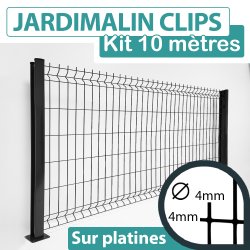 Kit Grillage Rigide Gris Anthracite 10M - JARDIMALIN CLIPS  - Fil 4mm - Sur Platines - 0,83 mètre