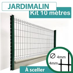 Kit Grillage Rigide Vert avec Soubassement Béton 10M - JARDIMALIN - Fil 4mm - 2,03 mètre