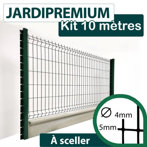 Kit Grillage Rigide Vert avec Soubassement Béton 10M - JARDIPREMIUM - Fil 4/5mm - 2,03 mètre