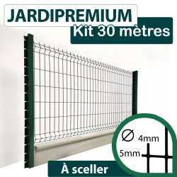 Kit Grillage Rigide Vert avec Soubassement Béton 30M - JARDIPREMIUM - Fil 4/5mm - 2,03 mètre