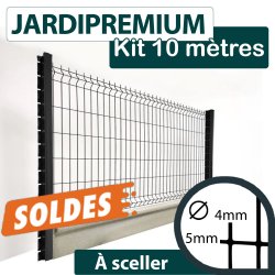 Kit Grillage Rigide Gris Anthracite avec Soubassement Béton - JARDIPREMIUM