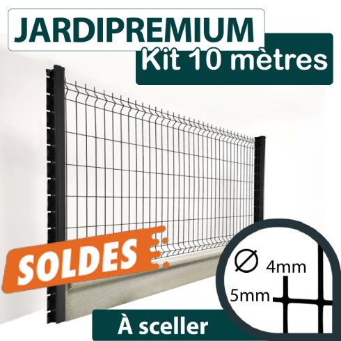 Kit Grillage Rigide Gris Anthracite avec Soubassement Béton - JARDIPREMIUM