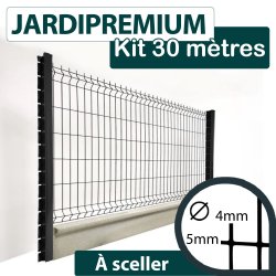 Kit Grillage Rigide Gris Anthracite avec Soubassement Béton - JARDIPREMIUM