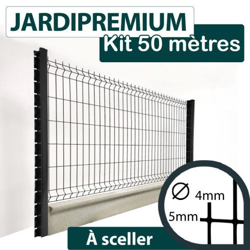 Kit Grillage Rigide Gris Anthracite avec Soubassement Béton - JARDIPREMIUM