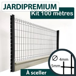 Kit Grillage Rigide Gris Anthracite avec Soubassement Béton - JARDIPREMIUM