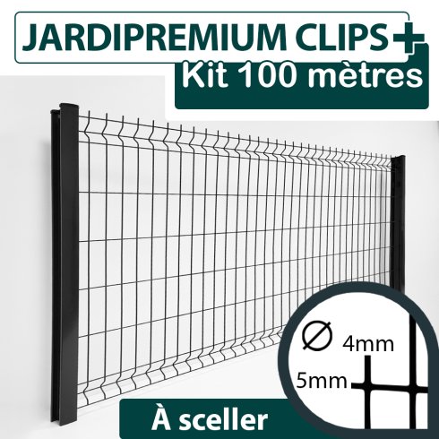 Kit Grillage Rigide Gris Anthracite 100M - JARDIPREMIUM CLIPS+ - Fil 4/5mm - 2,03 mètre