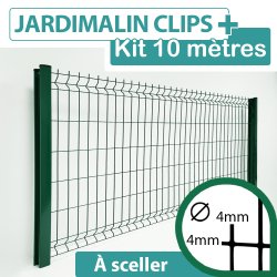 Kit Grillage Rigide Vert 10M - JARDIMALIN CLIPS+ - Fil 4mm - 2,03 mètre