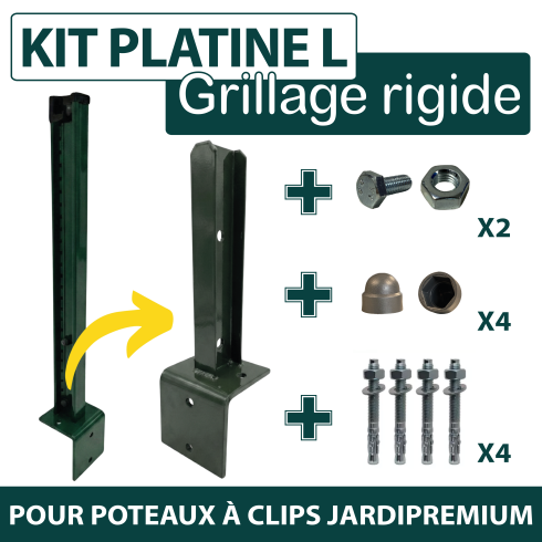 Kit Platine en L Poteau à Clips Acier - JARDIPREMIUM
