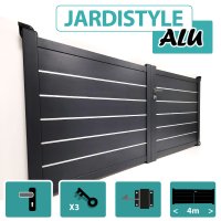 Portail Aluminium Gris Anthracite - Plein avec Liserés Multiples - Largeur 4m