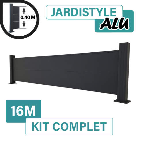 Kit_Clôture_Aluminium_Gris_Anthracite_Pleine_Sur_Platines_16m