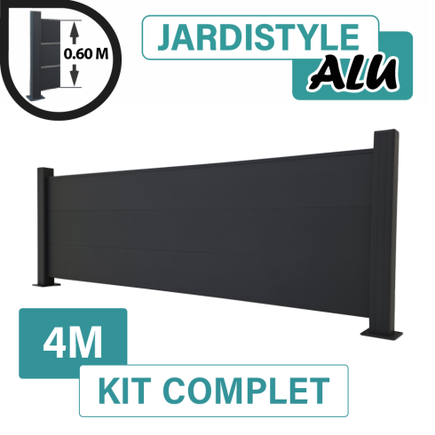 Kit_Clôture_Aluminium_Gris_Anthracite_Pleine_Sur_Platines_4m