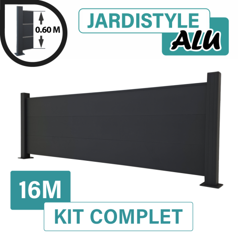 Kit_Clôture_Aluminium_Gris_Anthracite_Pleine_Sur_Platines_16m