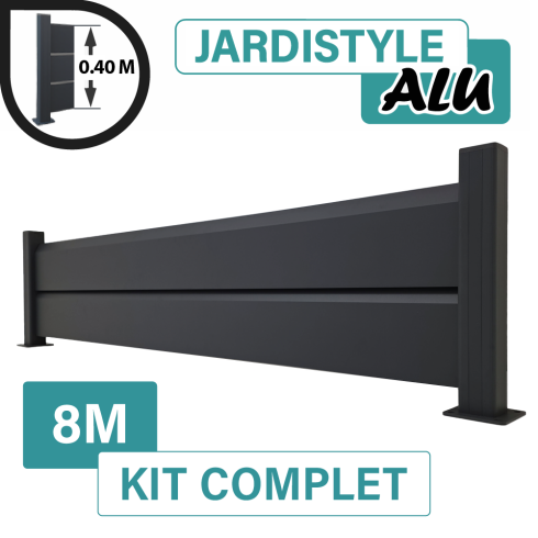 Kit Clôture Aluminium Gris Anthracite 8M - Persienne - Sur Platines
