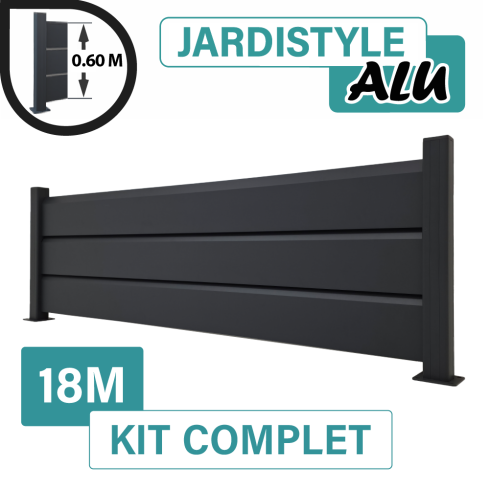 Kit Clôture Aluminium Gris Anthracite 18M - Persienne - Sur Platines