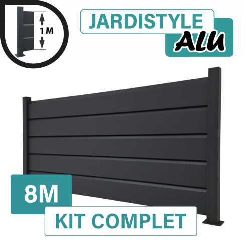 Kit Clôture Aluminium Gris Anthracite 8M - Persienne - Sur Platines