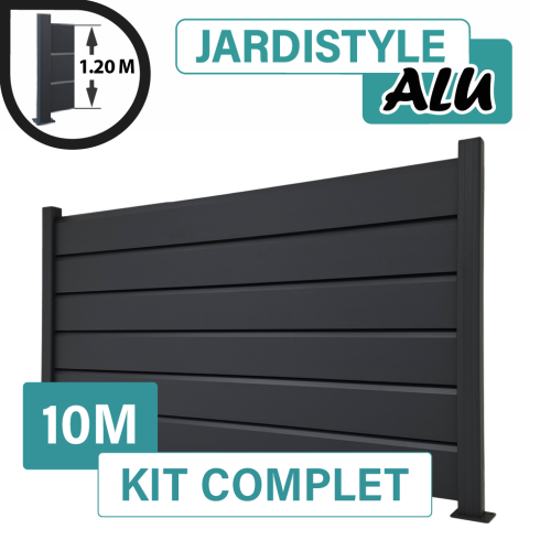 Kit Clôture Aluminium Gris Anthracite 10M - Persienne - Sur Platines