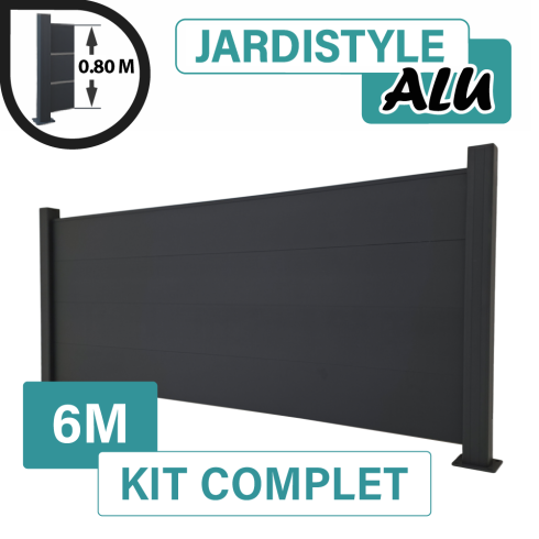 Kit_Clôture_Aluminium_Gris_Anthracite_Pleine_Sur_Platines_6m