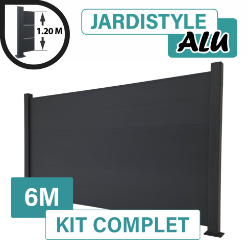 Kit Clôture Aluminium Gris Anthracite 6M - Pleine - Sur Platines - 1,20 mètre