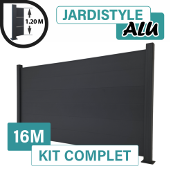 Kit Clôture Aluminium Gris Anthracite 16M - Pleine - Sur Platines - 1,20 mètre