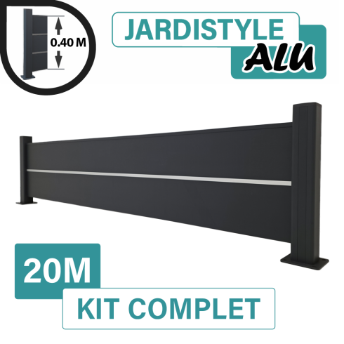 Kit_Clôture_Aluminium_Gris_Anthracite_Pleine_avec_liseré_Sur_Platines_20m
