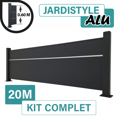 Kit_Clôture_Aluminium_Gris_Anthracite_Pleine_avec_liseré_Sur_Platines_20m