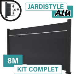 Kit Clôture Aluminium Gris Anthracite 8M - Pleine avec liseré - Sur Platines - 1,20 mètre