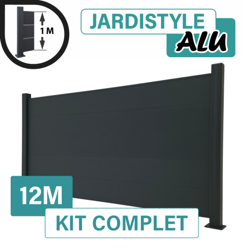 Kit_Clôture_Aluminium_Gris_Anthracite_Pleine_Sur_Platines_12m