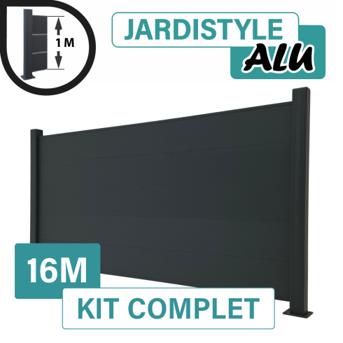 Kit_Clôture_Aluminium_Gris_Anthracite_Pleine_Sur_Platines_16m
