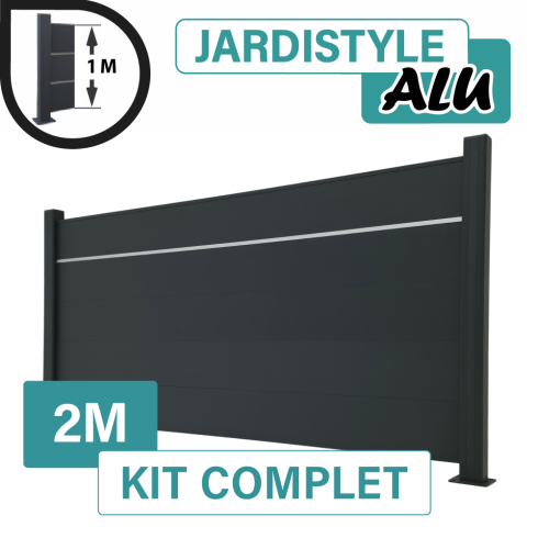 Kit_Clôture_Aluminium_Gris_Anthracite_Pleine_avec_liseré_Sur_Platines_2m