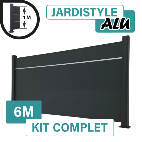 Kit_Clôture_Aluminium_Gris_Anthracite_Pleine_avec_liseré_Sur_Platines_6m