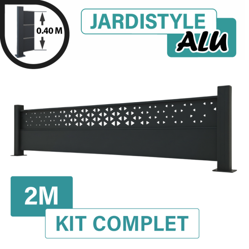 Kit Clôture Aluminium Gris Anthracite 2M - Design Ibiza - Sur Platines - 0,40 mètre