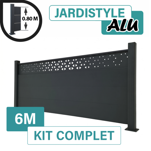Kit Clôture Aluminium Gris Anthracite 6M - Design Ibiza - Sur Platines - 0,80 mètre