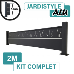 Kit Clôture Aluminium Gris Anthracite 2M - Design Tahiti avec liseré - Sur Platines - 0,40 mètre