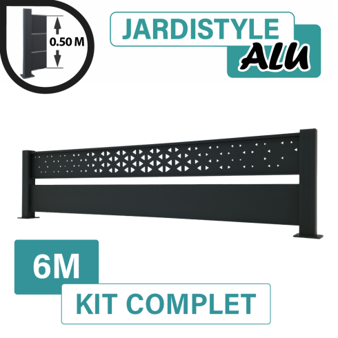 Kit Clôture Aluminium Gris Anthracite 6M - Claire voie Design Ibiza - Sur Platines - 0,50 mètre