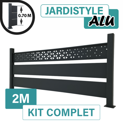 Kit Clôture Aluminium Gris Anthracite 2M - Claire voie Design Ibiza - Sur Platines - 0,70 mètre