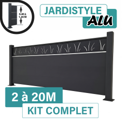 Kit Clôture Aluminium Gris Anthracite - Design Tahiti avec liseré - Sur Platines