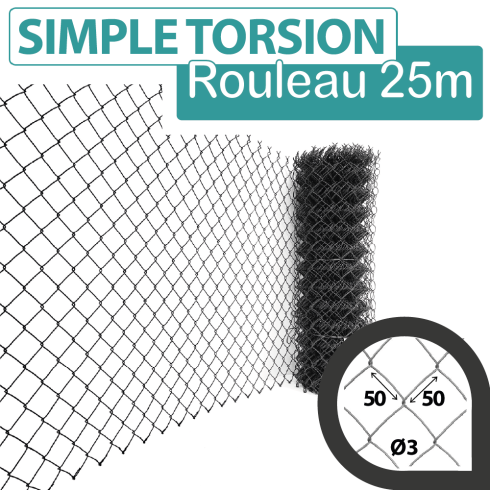 Grillage Simple Torsion Gris - Maille 50 x 50mm - Fil 3 mm - 1,75 mètre