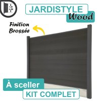 Kit Clôture Composite Gris Anthracite  - Effet Brossé - Avec Soubassement Béton - A Sceller