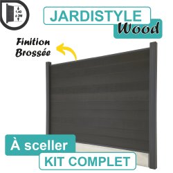 Kit Clôture Composite Gris Anthracite  - Effet Brossé - Avec Soubassement Béton - A Sceller