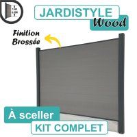 Kit Clôture Composite Gris Clair  - Effet Brossé - Avec Soubassement Béton - A Sceller