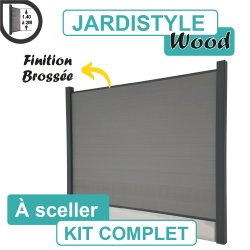 Kit Clôture Composite Gris Clair  - Effet Brossé - Avec Soubassement Béton - A Sceller