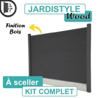Kit Clôture Composite Gris Anthracite   - Effet Bois - Avec Soubassement Béton A Sceller