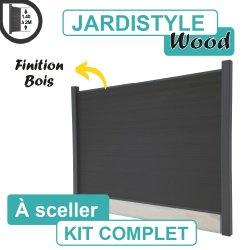 Kit Clôture Composite Gris Anthracite   - Effet Bois - Avec Soubassement Béton A Sceller